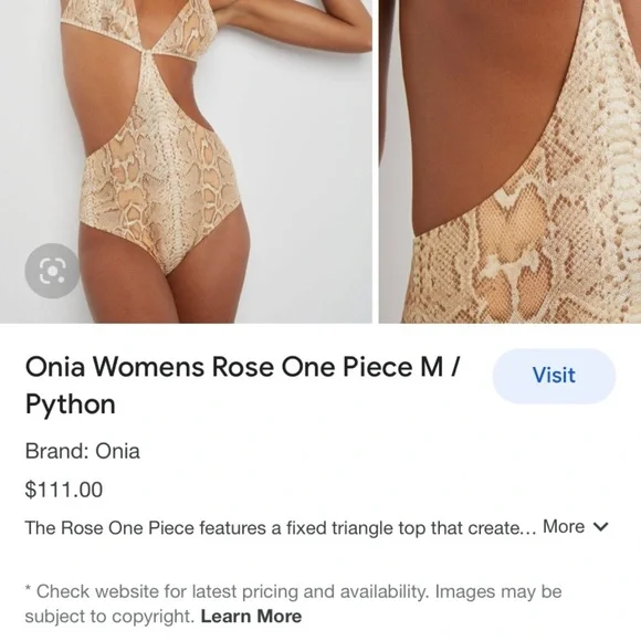 ONIA Rose one piece swimsuit new without tags xs liquid suede python - Picture 4 of 7